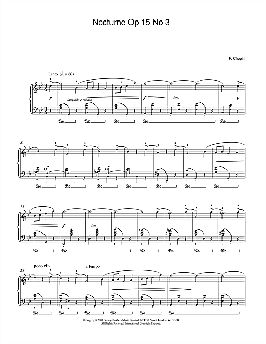 Learn to play Frederic Chopin Nocturne Op 15 No 3 sheet music for Piano in minutes. Frederic Chopin Nocturne Op 15 No 3 sheet music notes and chords. Download Printable PDF.