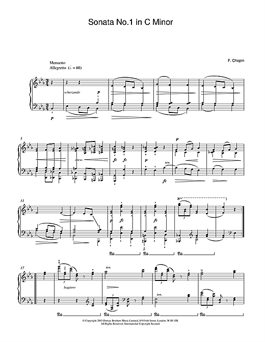 Learn to play Frederic Chopin Sonata No.1 in C Minor (2nd Movement: Menuetto) sheet music for Piano in minutes. Frederic Chopin Sonata No.1 in C Minor (2nd Movement: Menuetto) sheet music notes and chords. Download Printable PDF.