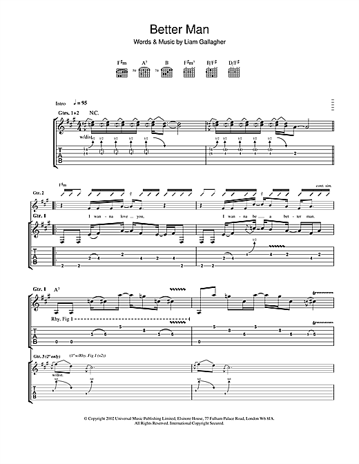 Learn to play Oasis Better Man sheet music for Guitar Tab in minutes. Oasis Better Man sheet music notes and chords. Download Printable PDF.