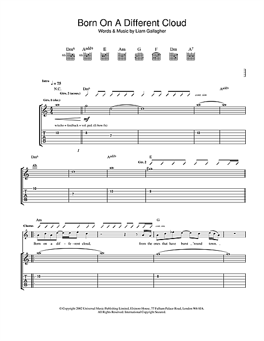 Learn to play Oasis Born On A Different Cloud sheet music for Guitar Tab in minutes. Oasis Born On A Different Cloud sheet music notes and chords. Download Printable PDF.