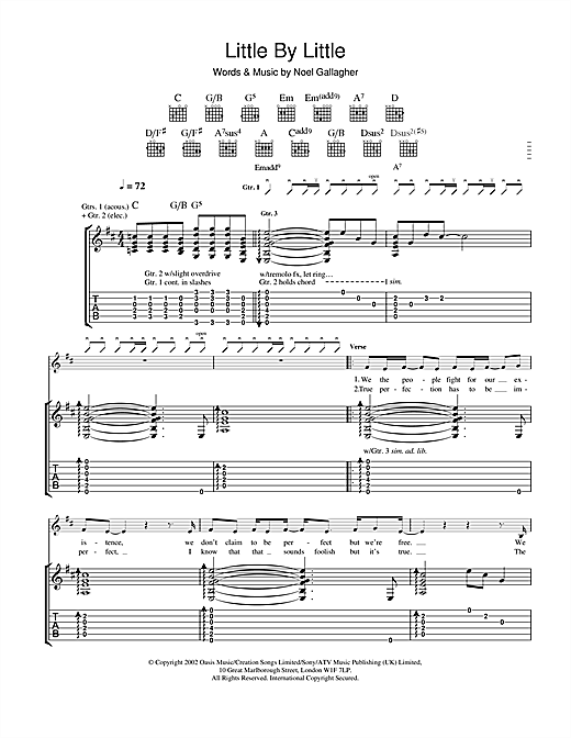 Learn to play Oasis Little By Little sheet music for Guitar Tab in minutes. Oasis Little By Little sheet music notes and chords. Download Printable PDF.