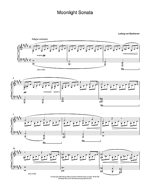 Learn to play Ludwig van Beethoven Moonlight Sonata, 1st Movement, Op.27, No.2 sheet music for Piano in minutes. Ludwig van Beethoven Moonlight Sonata, 1st Movement, Op.27, No.2 sheet music notes and chords. Download Printable PDF.