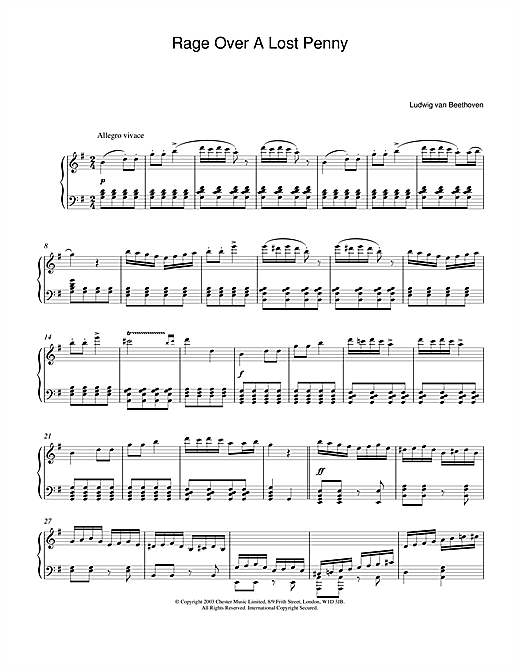 Learn to play Ludwig van Beethoven Rondo A Capriccio (Rage Over A Lost Penny), Theme from Op.129 sheet music for Piano in minutes. Ludwig van Beethoven Rondo A Capriccio (Rage Over A Lost Penny), Theme from Op.129 sheet music notes and chords. Download Printable PDF.