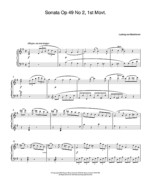 Learn to play Ludwig van Beethoven Sonata Op. 49 No. 2, 1st Movement sheet music for Piano in minutes. Ludwig van Beethoven Sonata Op. 49 No. 2, 1st Movement sheet music notes and chords. Download Printable PDF.