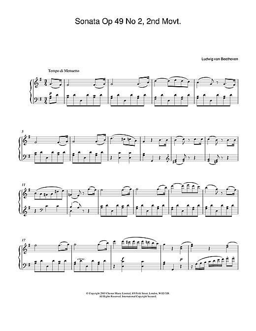 Learn to play Ludwig van Beethoven Sonata Op. 49 No. 2, 2nd Movement sheet music for Piano in minutes. Ludwig van Beethoven Sonata Op. 49 No. 2, 2nd Movement sheet music notes and chords. Download Printable PDF.