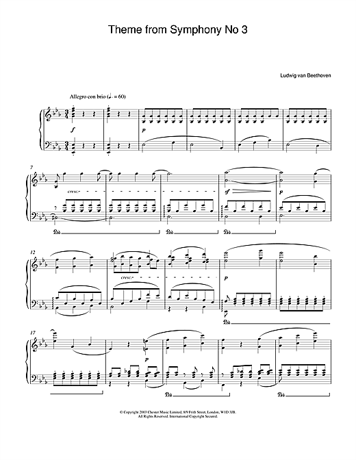 Learn to play Ludwig van Beethoven Theme from Symphony No. 3 (Eroica), 1st Movement sheet music for Piano in minutes. Ludwig van Beethoven Theme from Symphony No. 3 (Eroica), 1st Movement sheet music notes and chords. Download Printable PDF.