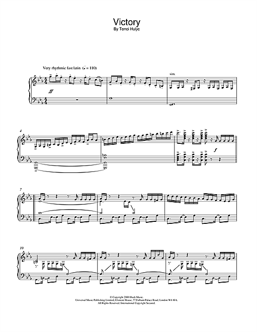 Learn to play Tonci Huljic Victory sheet music for Piano in minutes. Tonci Huljic Victory sheet music notes and chords. Download Printable PDF.