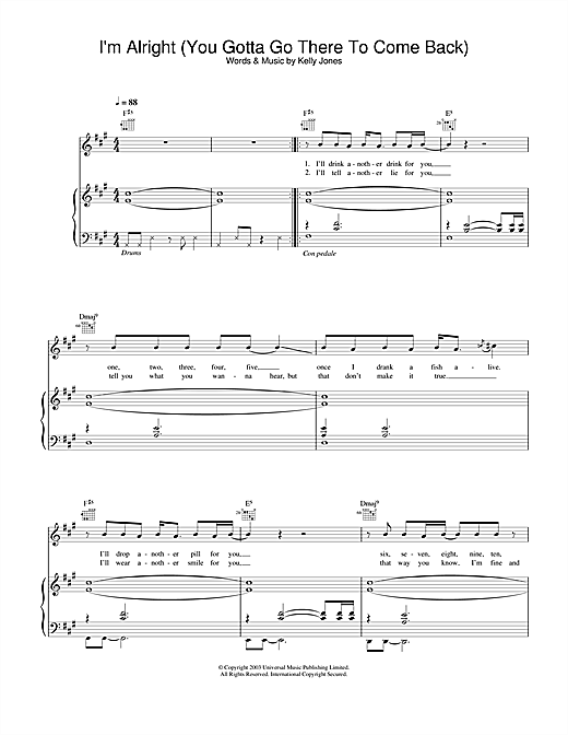 Learn to play Stereophonics I'm Alright (You Gotta Go There To Come Back) sheet music for Piano, Vocal & Guitar in minutes. Stereophonics I'm Alright (You Gotta Go There To Come Back) sheet music notes and chords. Download Printable PDF.
