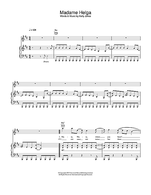 Learn to play Stereophonics Madame Helga sheet music for Piano, Vocal & Guitar in minutes. Stereophonics Madame Helga sheet music notes and chords. Download Printable PDF.