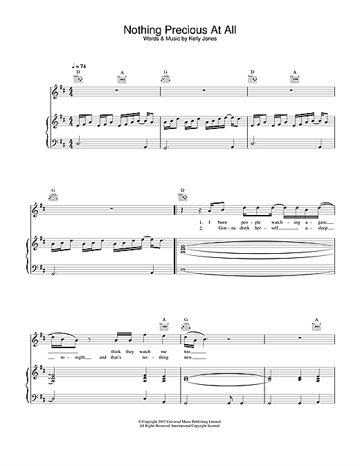 Learn to play Stereophonics Nothing Precious At All sheet music for Piano, Vocal & Guitar in minutes. Stereophonics Nothing Precious At All sheet music notes and chords. Download Printable PDF.