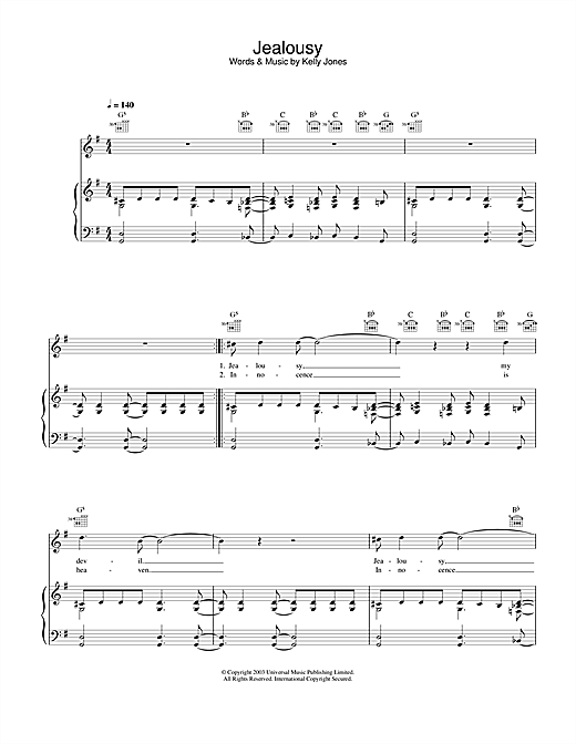 Learn to play Stereophonics Jealousy sheet music for Piano, Vocal & Guitar in minutes. Stereophonics Jealousy sheet music notes and chords. Download Printable PDF.