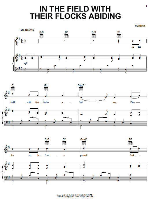 Learn to play Traditional Carol In The Field With Their Flocks Abiding sheet music for Piano, Vocal & Guitar (Right-Hand Melody) in minutes. Traditional Carol In The Field With Their Flocks Abiding sheet music notes and chords. Download Printable PDF.