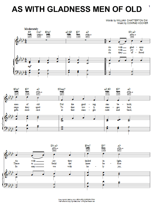 Learn to play William C. Dix As With Gladness Men Of Old sheet music for Piano, Vocal & Guitar (Right-Hand Melody) in minutes. William C. Dix As With Gladness Men Of Old sheet music notes and chords. Download Printable PDF.