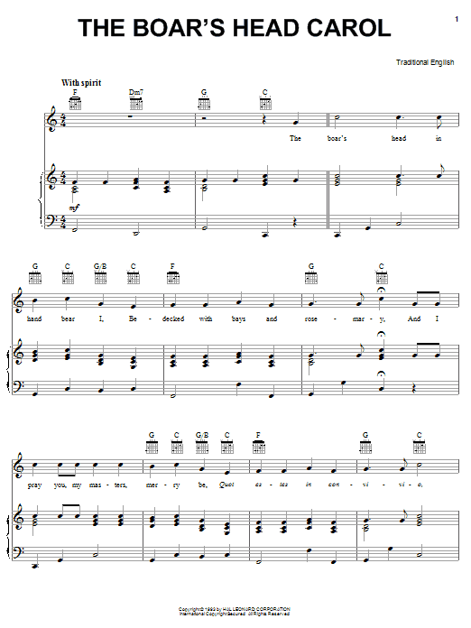 Learn to play Traditional Carol Boars Head Carol sheet music for Piano, Vocal & Guitar (Right-Hand Melody) in minutes. Traditional Carol Boars Head Carol sheet music notes and chords. Download Printable PDF.