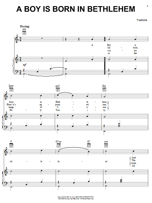 Learn to play Traditional Carol A Boy Is Born In Bethlehem sheet music for Piano, Vocal & Guitar (Right-Hand Melody) in minutes. Traditional Carol A Boy Is Born In Bethlehem sheet music notes and chords. Download Printable PDF.