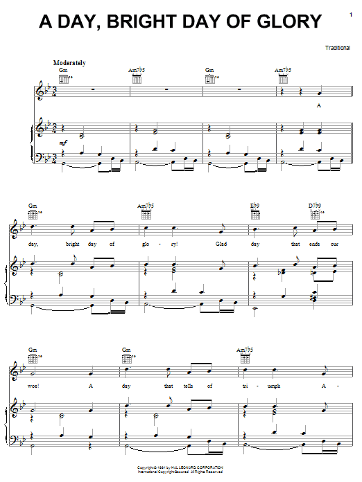 Learn to play Traditional Carol A Day, Bright Day Of Glory sheet music for Piano, Vocal & Guitar (Right-Hand Melody) in minutes. Traditional Carol A Day, Bright Day Of Glory sheet music notes and chords. Download Printable PDF.