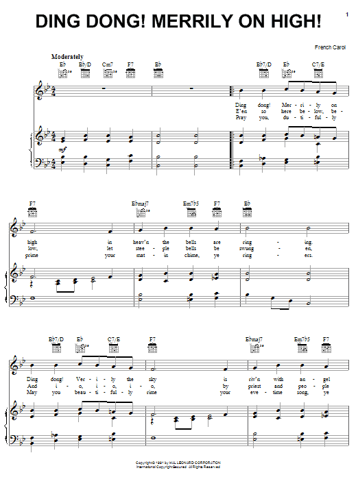 Learn to play Traditional Carol Ding Dong! Merrily On High! sheet music for Piano, Vocal & Guitar (Right-Hand Melody) in minutes. Traditional Carol Ding Dong! Merrily On High! sheet music notes and chords. Download Printable PDF.