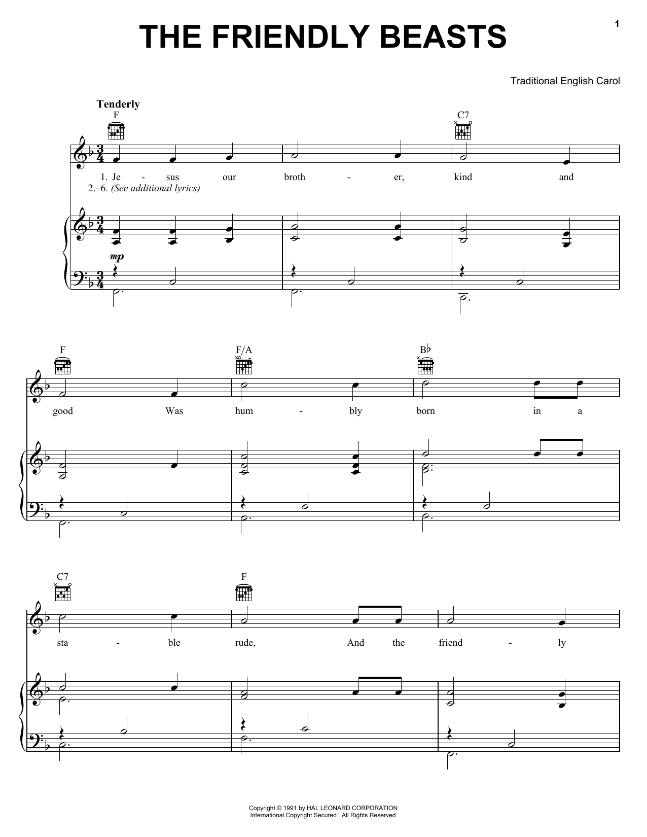 Learn to play Traditional Carol The Friendly Beasts sheet music for Piano, Vocal & Guitar (Right-Hand Melody) in minutes. Traditional Carol The Friendly Beasts sheet music notes and chords. Download Printable PDF.