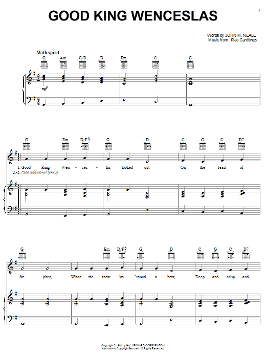 Learn to play Christmas Carol Good King Wenceslas sheet music for Piano, Vocal & Guitar (Right-Hand Melody) in minutes. Christmas Carol Good King Wenceslas sheet music notes and chords. Download Printable PDF.