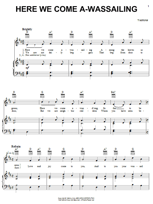 Learn to play Traditional Here We Come A-Wassailing sheet music for Piano, Vocal & Guitar (Right-Hand Melody) in minutes. Traditional Here We Come A-Wassailing sheet music notes and chords. Download Printable PDF.