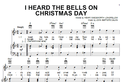 Learn to play Henry Wadsworth Longfellow I Heard The Bells On Christmas Day sheet music for Piano, Vocal & Guitar (Right-Hand Melody) in minutes. Henry Wadsworth Longfellow I Heard The Bells On Christmas Day sheet music notes and chords. Download Printable PDF.