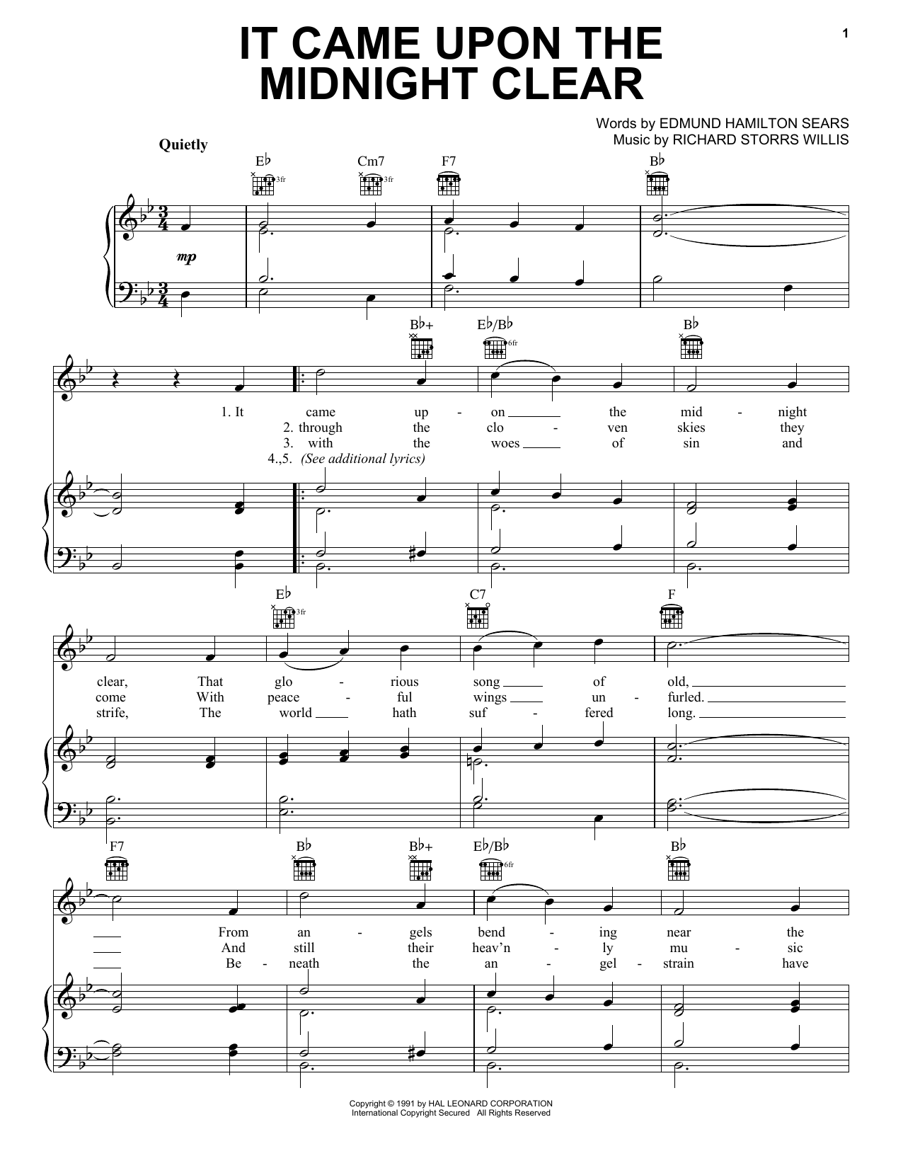 Learn to play Edmund Hamilton Sears It Came Upon The Midnight Clear sheet music for Piano, Vocal & Guitar (Right-Hand Melody) in minutes. Edmund Hamilton Sears It Came Upon The Midnight Clear sheet music notes and chords. Download Printable PDF.