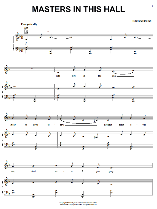 Learn to play Traditional Carol Masters In This Hall sheet music for Piano, Vocal & Guitar (Right-Hand Melody) in minutes. Traditional Carol Masters In This Hall sheet music notes and chords. Download Printable PDF.