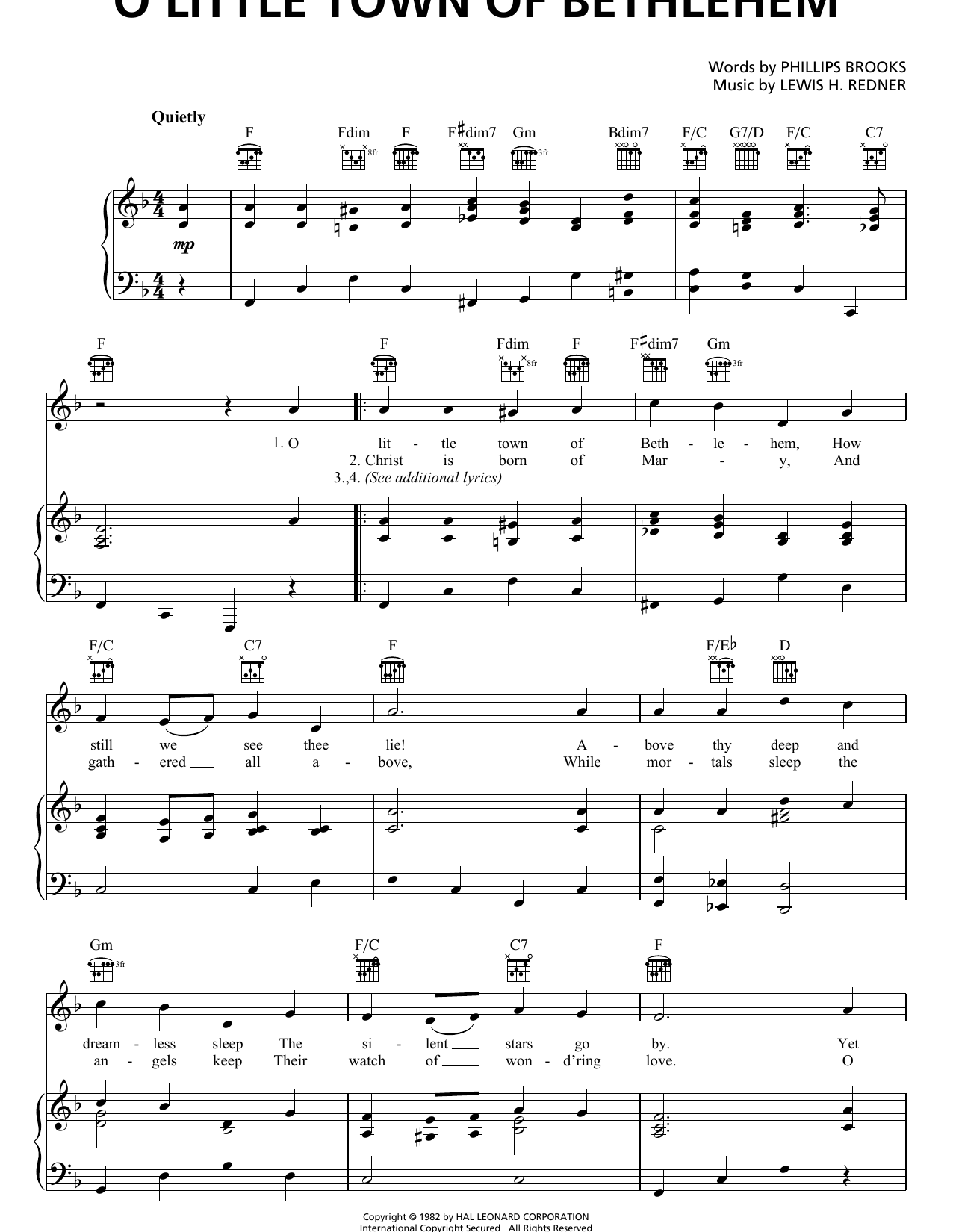 Learn to play Phillips Brooks O Little Town Of Bethlehem sheet music for Piano, Vocal & Guitar (Right-Hand Melody) in minutes. Phillips Brooks O Little Town Of Bethlehem sheet music notes and chords. Download Printable PDF.