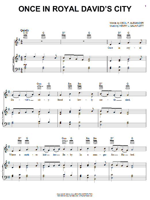 Learn to play Cecil Frances Alexander Once In Royal David's City sheet music for Piano, Vocal & Guitar (Right-Hand Melody) in minutes. Cecil Frances Alexander Once In Royal David's City sheet music notes and chords. Download Printable PDF.