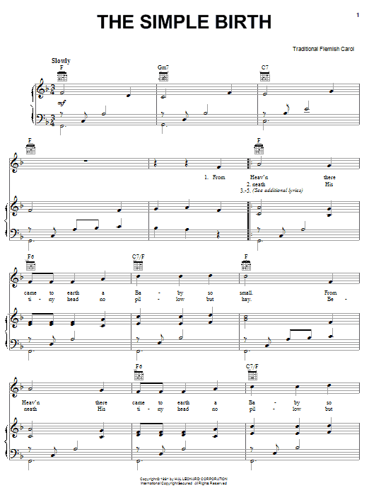 Learn to play Traditional Carol The Simple Birth sheet music for Piano, Vocal & Guitar (Right-Hand Melody) in minutes. Traditional Carol The Simple Birth sheet music notes and chords. Download Printable PDF.