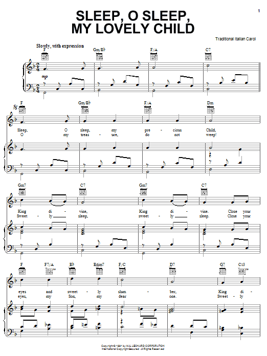 Learn to play Traditional Carol Sleep, O Sleep, My Precious Child sheet music for Piano, Vocal & Guitar (Right-Hand Melody) in minutes. Traditional Carol Sleep, O Sleep, My Precious Child sheet music notes and chords. Download Printable PDF.