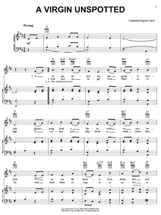 Learn to play Traditional Carol A Virgin Unspotted sheet music for Piano, Vocal & Guitar (Right-Hand Melody) in minutes. Traditional Carol A Virgin Unspotted sheet music notes and chords. Download Printable PDF.