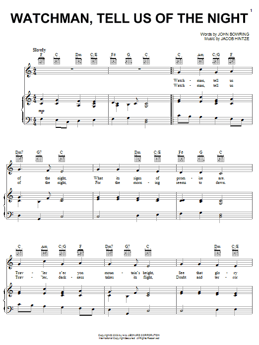 Learn to play Traditional Carol Watchman, Tell Us Of The Night sheet music for Piano, Vocal & Guitar (Right-Hand Melody) in minutes. Traditional Carol Watchman, Tell Us Of The Night sheet music notes and chords. Download Printable PDF.