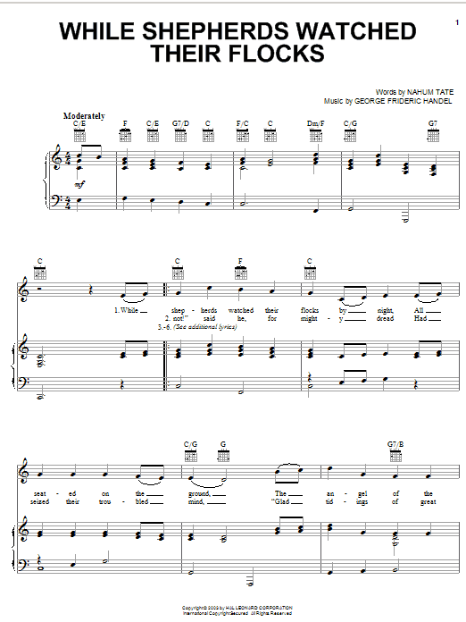 Learn to play Traditional While Shepherds Watched Their Flocks sheet music for Piano, Vocal & Guitar (Right-Hand Melody) in minutes. Traditional While Shepherds Watched Their Flocks sheet music notes and chords. Download Printable PDF.