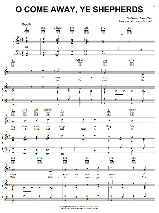 Learn to play Traditional Carol O Come Away, Ye Shepherds sheet music for Piano, Vocal & Guitar (Right-Hand Melody) in minutes. Traditional Carol O Come Away, Ye Shepherds sheet music notes and chords. Download Printable PDF.