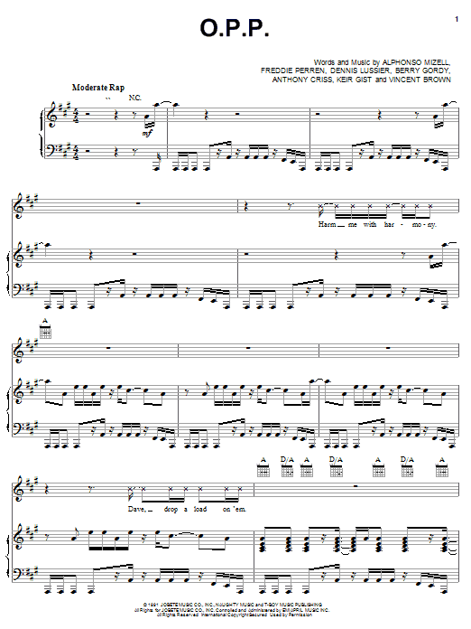 Learn to play Naughty By Nature O.P.P. sheet music for Piano, Vocal & Guitar (Right-Hand Melody) in minutes. Naughty By Nature O.P.P. sheet music notes and chords. Download Printable PDF.
