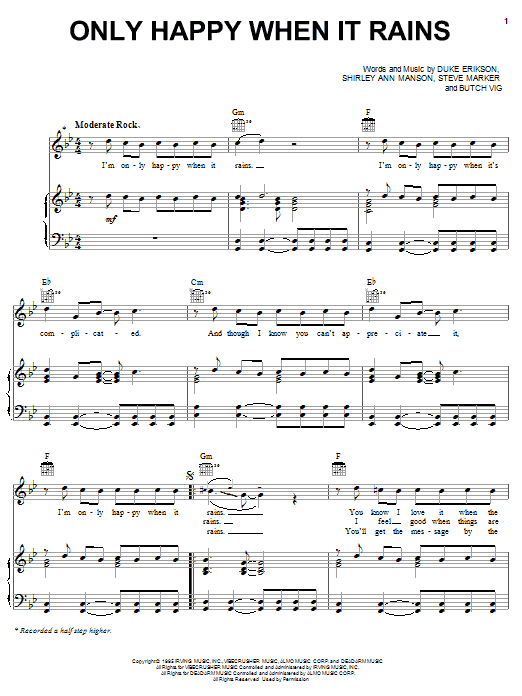 Learn to play Garbage Only Happy When It Rains sheet music for Piano, Vocal & Guitar (Right-Hand Melody) in minutes. Garbage Only Happy When It Rains sheet music notes and chords. Download Printable PDF.