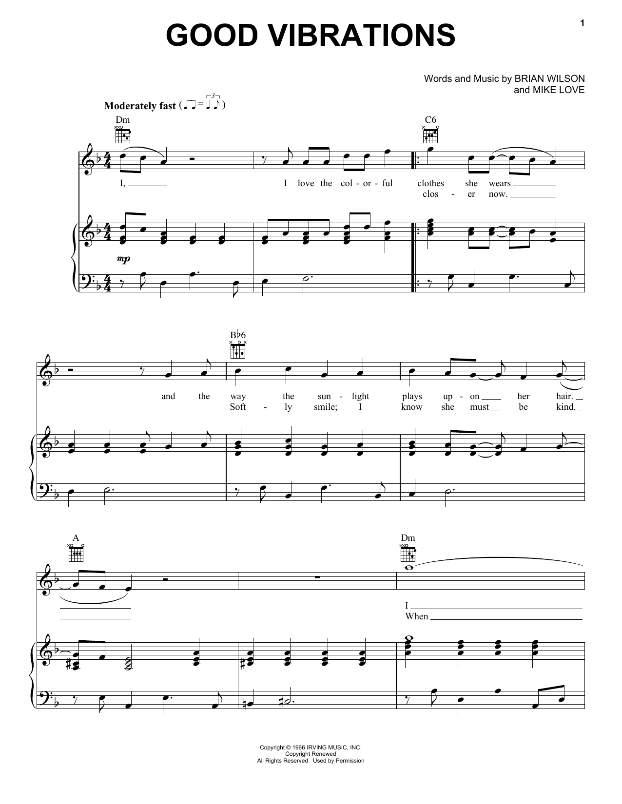 Learn to play The Beach Boys Good Vibrations sheet music for Piano, Vocal & Guitar (Right-Hand Melody) in minutes. The Beach Boys Good Vibrations sheet music notes and chords. Download Printable PDF.