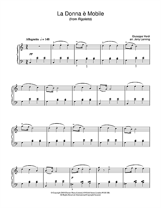 Learn to play Giuseppe Verdi La Donna E Mobile (from Rigoletto) sheet music for Piano in minutes. Giuseppe Verdi La Donna E Mobile (from Rigoletto) sheet music notes and chords. Download Printable PDF.