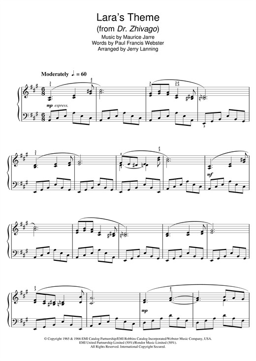 Learn to play Maurice Jarre Lara's Theme (from Dr Zhivago) sheet music for Piano in minutes. Maurice Jarre Lara's Theme (from Dr Zhivago) sheet music notes and chords. Download Printable PDF.