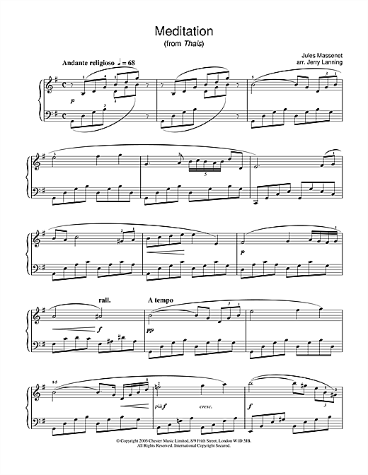 Learn to play Jules Massenet Meditation (from Thais) sheet music for Piano in minutes. Jules Massenet Meditation (from Thais) sheet music notes and chords. Download Printable PDF.