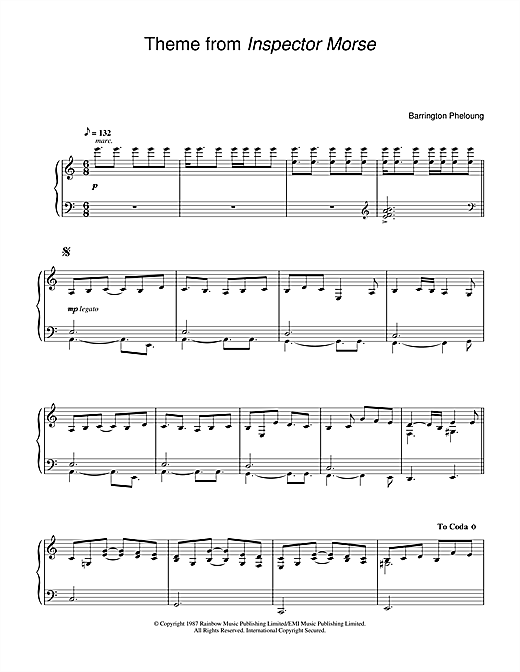 Learn to play Barrington Pheloung Theme from Inspector Morse sheet music for Piano in minutes. Barrington Pheloung Theme from Inspector Morse sheet music notes and chords. Download Printable PDF.