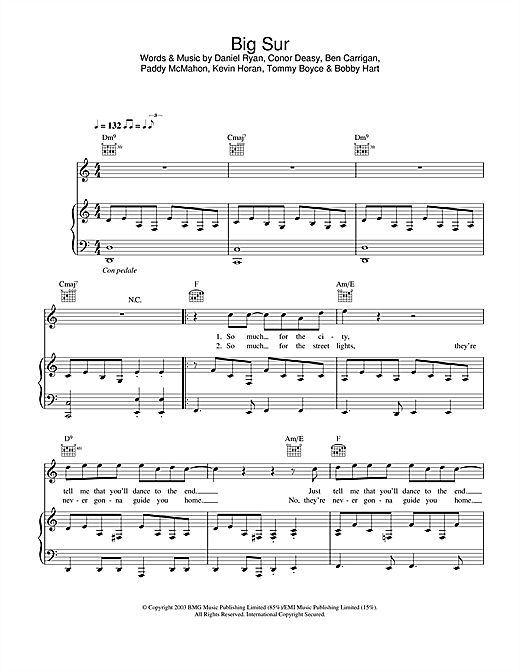 Learn to play The Thrills Big Sur sheet music for Piano, Vocal & Guitar in minutes. The Thrills Big Sur sheet music notes and chords. Download Printable PDF.