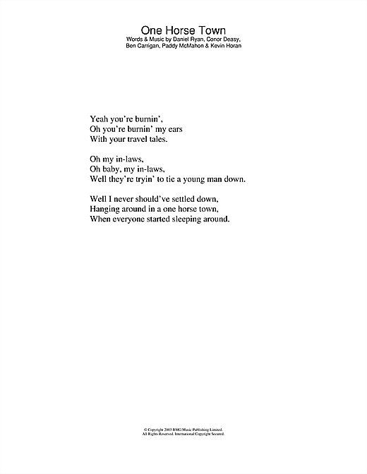 Learn to play The Thrills One Horse Town sheet music for Lyrics Only in minutes. The Thrills One Horse Town sheet music notes and chords. Download Printable PDF.