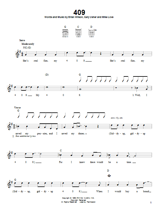 Learn to play The Beach Boys 409 sheet music for Guitar with strumming patterns in minutes. The Beach Boys 409 sheet music notes and chords. Download Printable PDF.