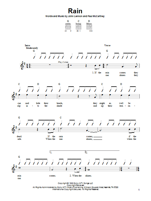 Learn to play The Beatles Rain sheet music for Guitar with strumming patterns in minutes. The Beatles Rain sheet music notes and chords. Download Printable PDF.