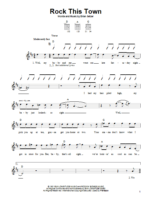 Learn to play Stray Cats Rock This Town sheet music for Guitar with strumming patterns in minutes. Stray Cats Rock This Town sheet music notes and chords. Download Printable PDF.