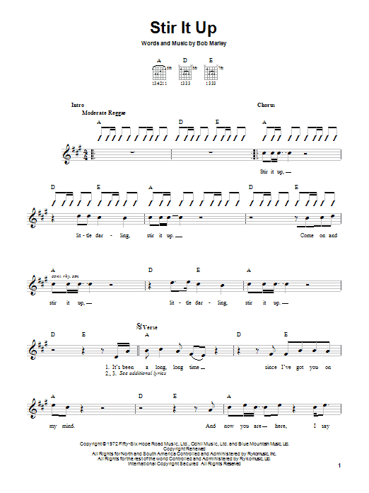 Learn to play Bob Marley Stir It Up sheet music for Guitar with strumming patterns in minutes. Bob Marley Stir It Up sheet music notes and chords. Download Printable PDF.