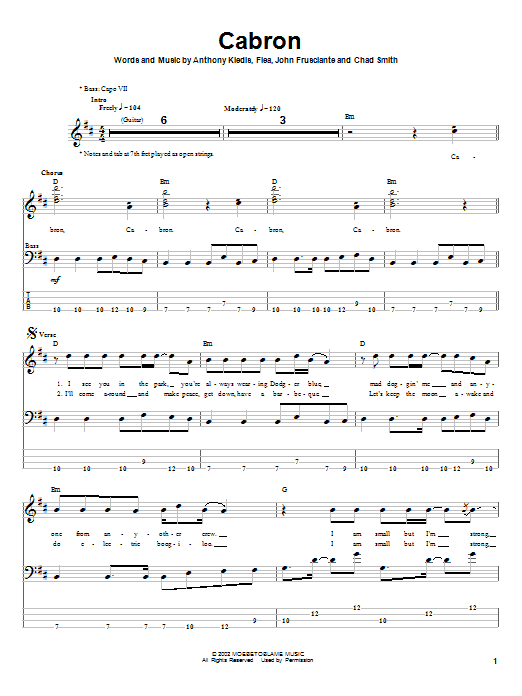Learn to play Red Hot Chili Peppers Cabron sheet music for Bass Guitar Tab in minutes. Red Hot Chili Peppers Cabron sheet music notes and chords. Download Printable PDF.