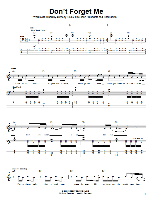 Learn to play Red Hot Chili Peppers Don't Forget Me sheet music for Bass Guitar Tab in minutes. Red Hot Chili Peppers Don't Forget Me sheet music notes and chords. Download Printable PDF.